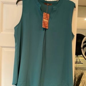 Gaharu Teal Green Notch V Neck Sleeveless Blouse Size Large.